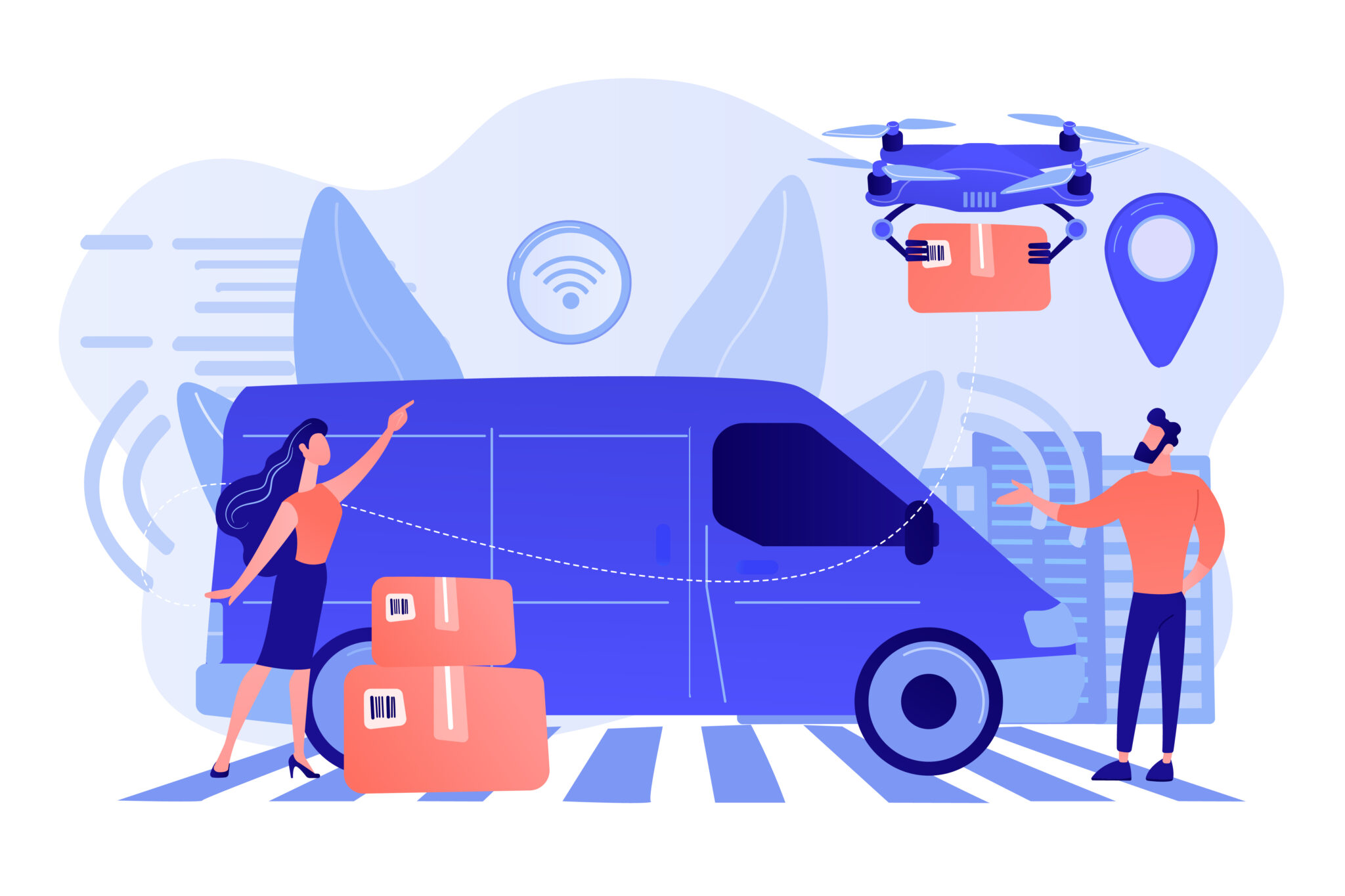 Ilustración vectorial del concepto de mensajero autónomo. movilidad sostenible Smart City
